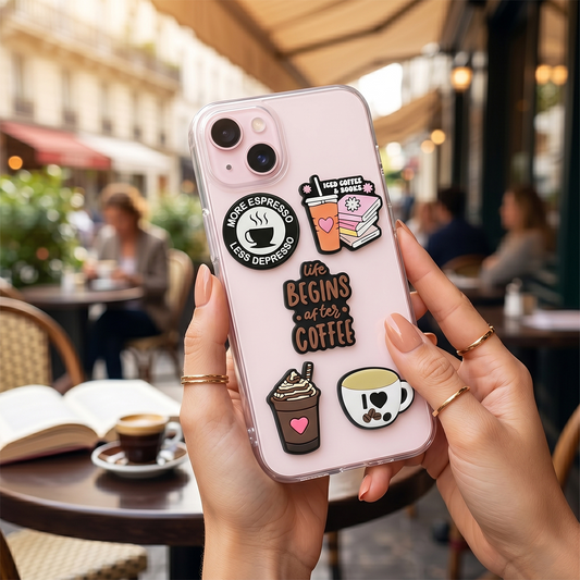 3D OEM Coffee Sticker for Phone / Tablet Case, Set of 5, Multicolor