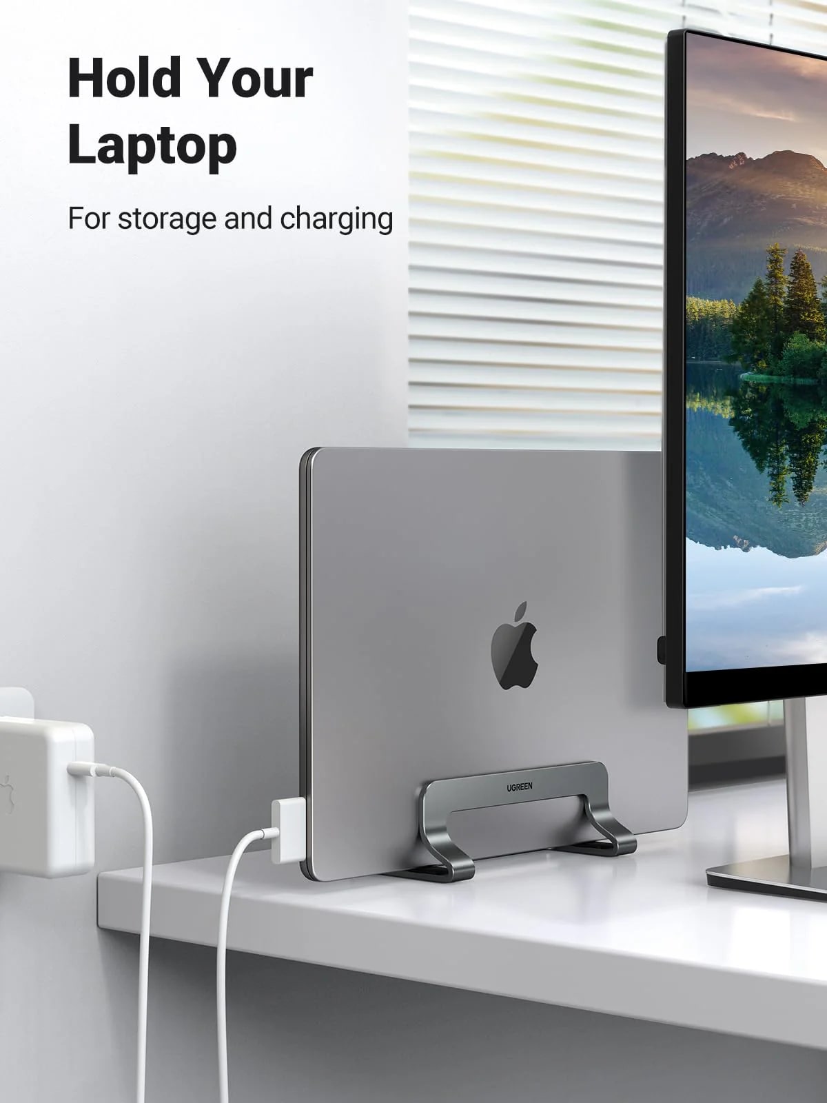 Κάθετη Βάση UGREEN LP258 για Laptop με πάχος 12mm - 26mm, Ασημί