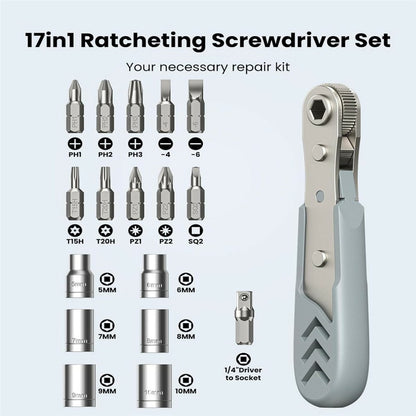 Axth Ratchet Screwdriver, 17in1, Gray
