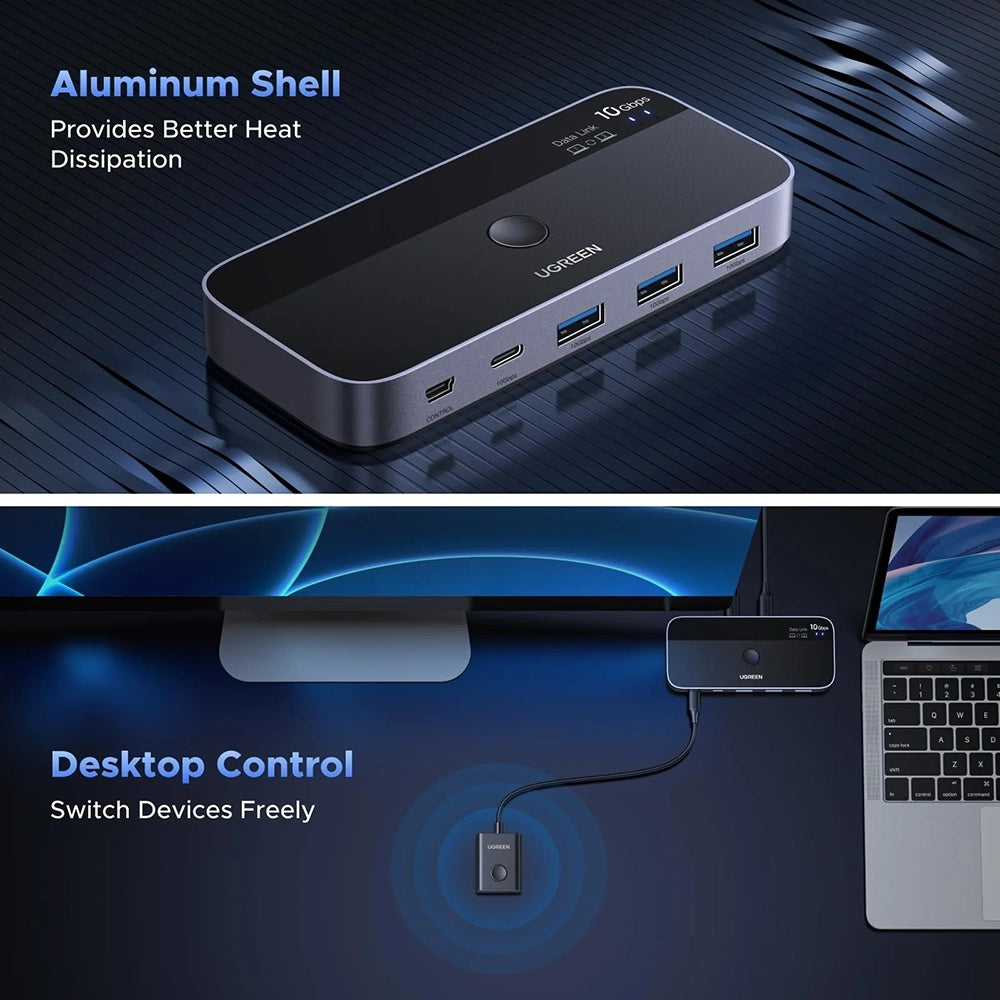 Switch USB UGREEN CM691 (45784), 3 x USB-A 3.2 - 1 x USB-C - 1 x miniUSB, Μαύρο