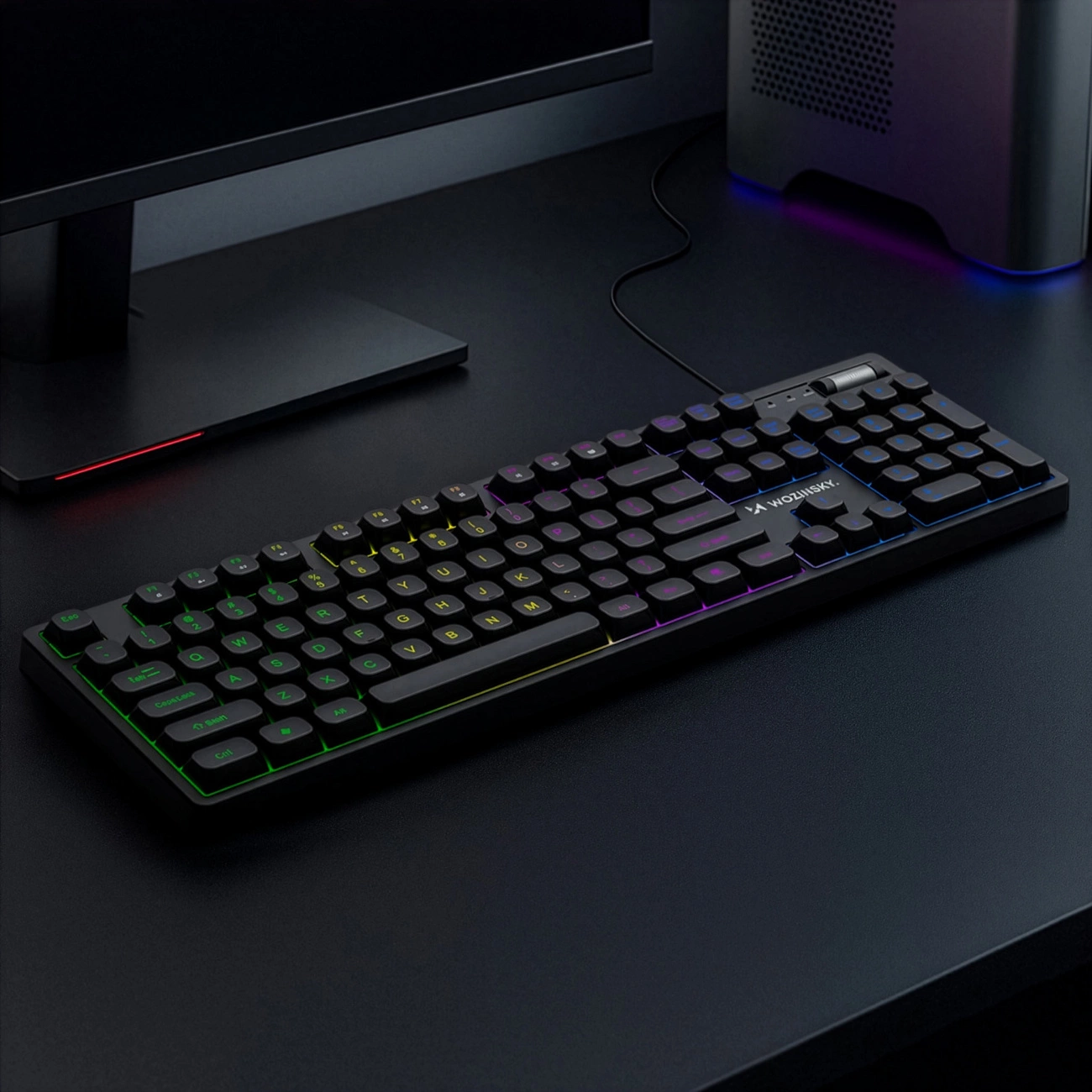 Ενσύρματο Πληκτρολόγιο Gaming USB WZK WKG-200, RGB, 1.5μ, Μαύρο