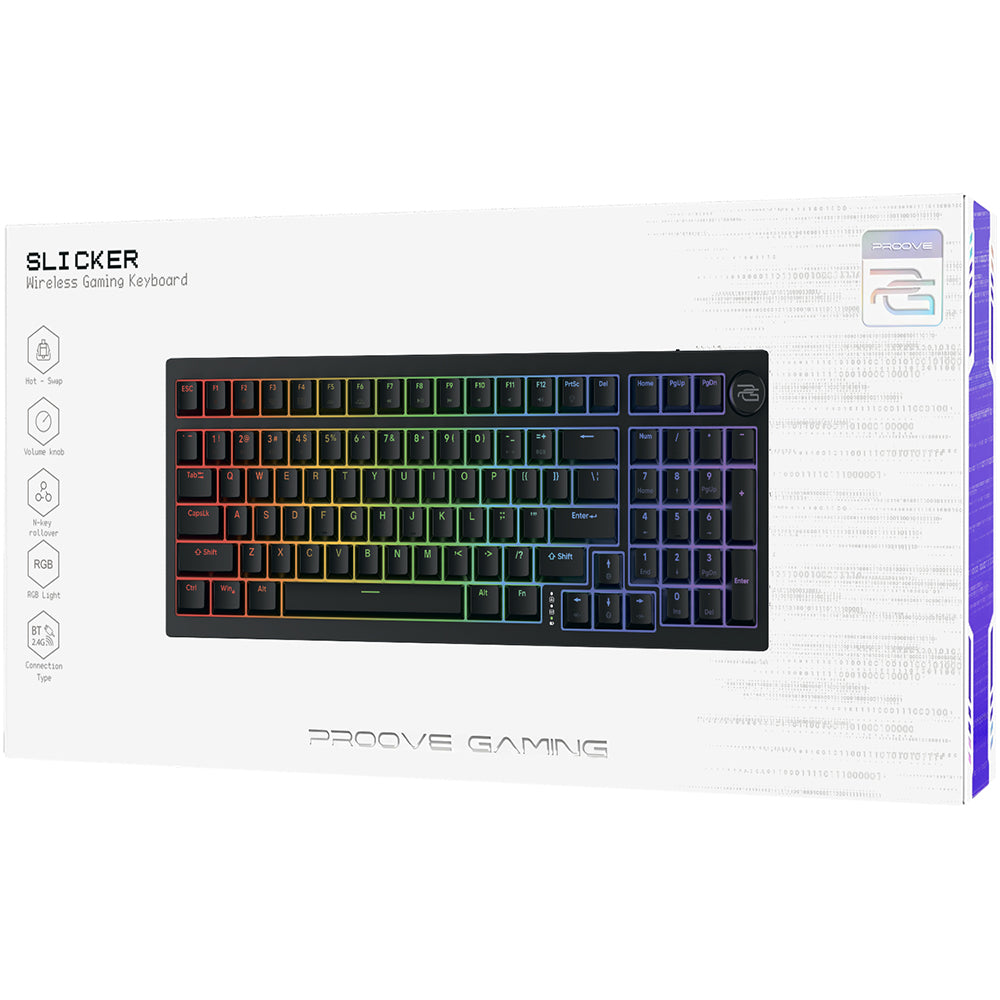 Πληκτρολόγιο Gaming Wireless Proove Slicker, RGB, BT / Wi-Fi / Wired, 1.8m, Μαύρο WKSLEN00022401