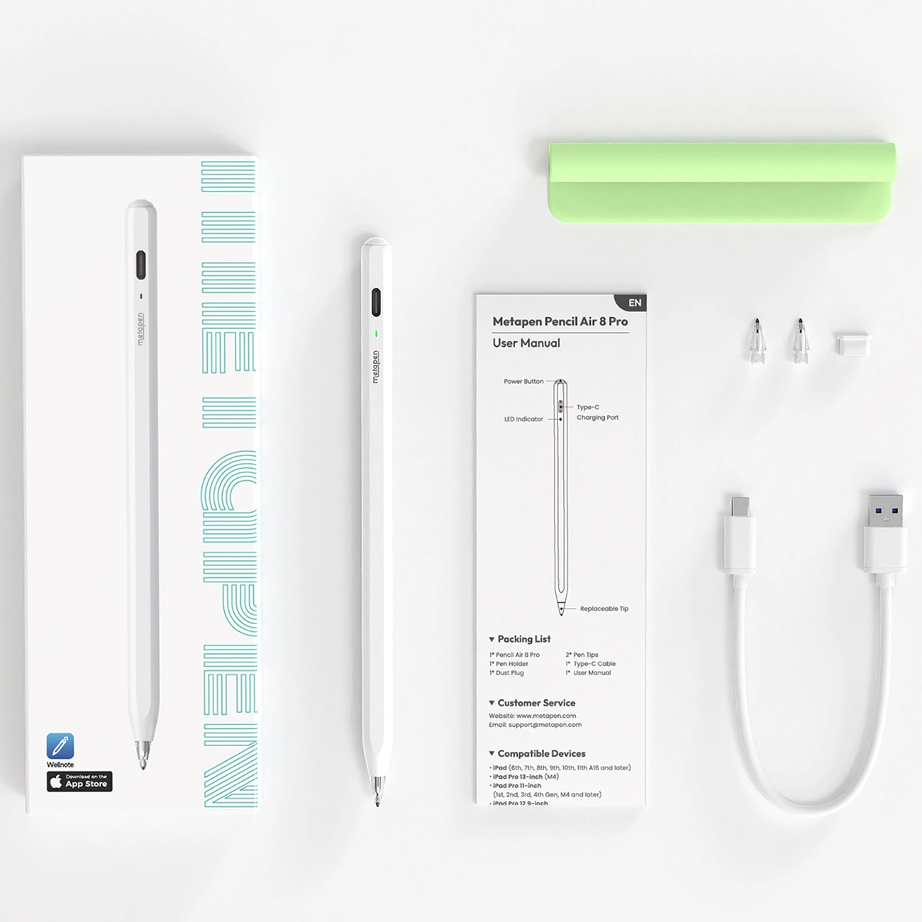 Στυλό αφής Metapen Air8 Pro για Apple iPad, Έκδοση Active, Λευκό ME-APP172